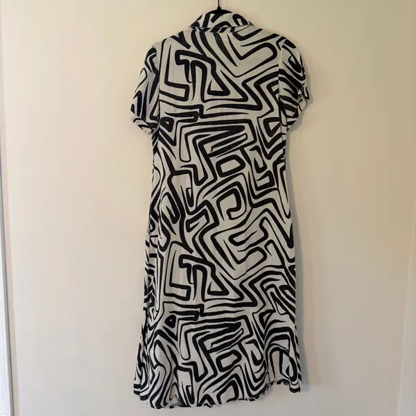 Japna Cotton Flax Linen‎ Blend Geometric Artsy Button Front Shirt Dress Size Med - Image 9