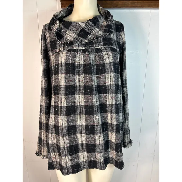 Free People Walk in the Park Plaid Cozy Cowl Tunic Sweater w/ Pockets. Size M - Image 3