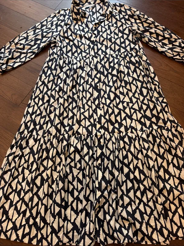 Zara Long Print Collar Dress in Black/Off White Size XL - C30-110 - Image 7