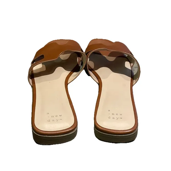 A New Day Nina Cognac Brown Faux Leather Slide Sandals Women’s 9 Flat Slip-on - Image 5