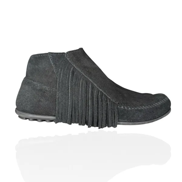 Minnetonka Lacy 9.5 Fringe Ankle Black Suede Leather‎ Bootie Shoe Moccasin Boho - Image 5