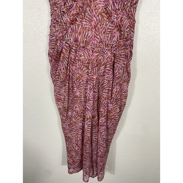 BCBGMAXAZRIA Pink Orange Abstract Print Ruched Draped Midi Dress Size 4 - Image 10