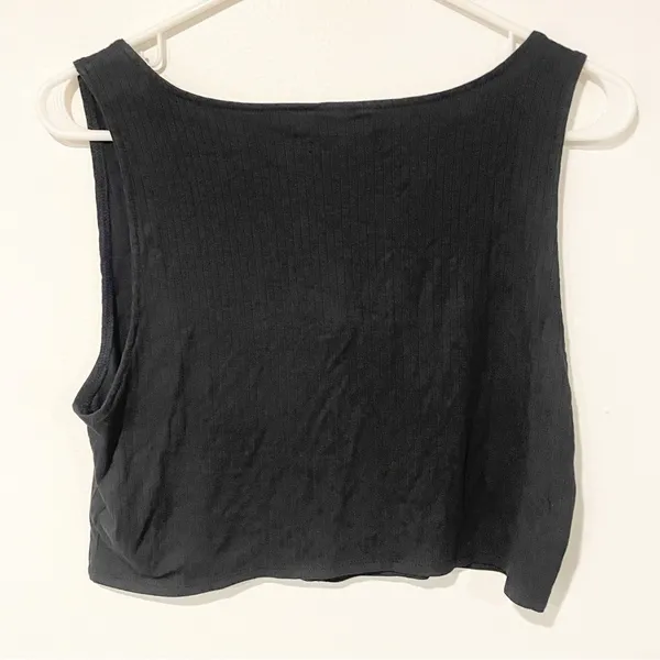 Madewell Size XL Black Ribbed Cropped‎ Button Front Tank NEW - Image 5