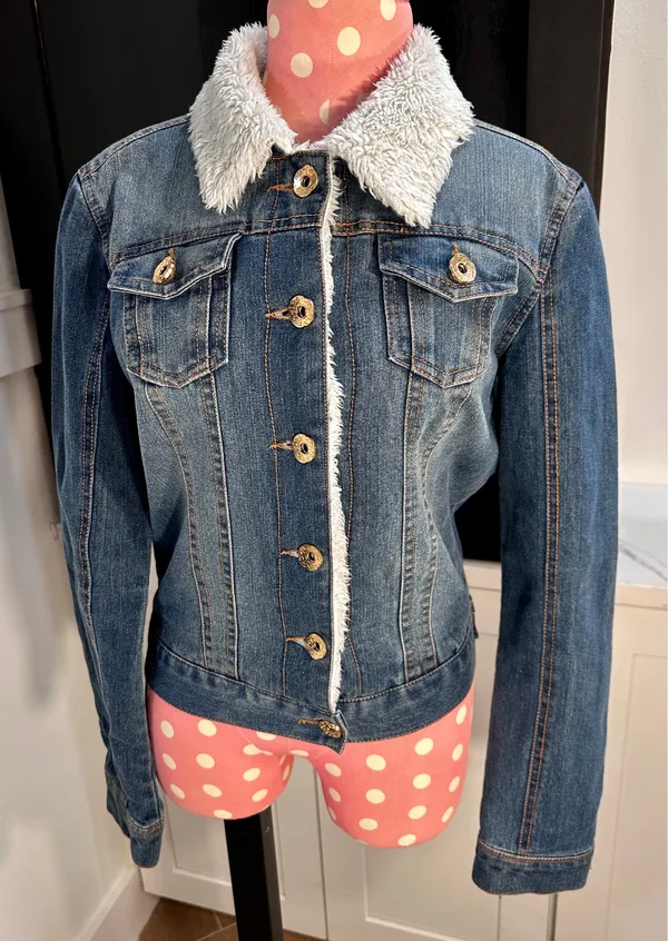 Denim faux fur jacket Blue - Image 3