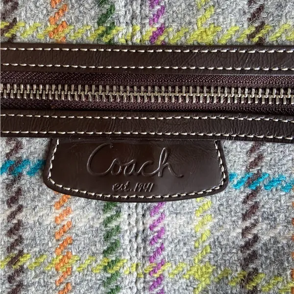 Coach Vintage Penelope Tattersall Plaid Wool Tweed Leather Handbag - Image 3