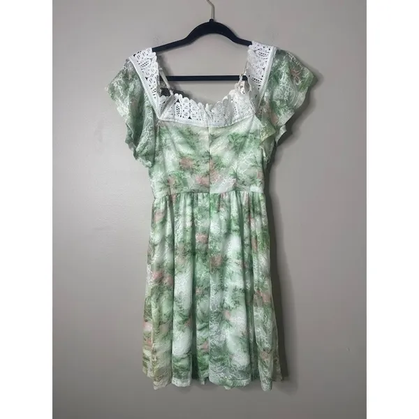 DISNEY Dress Juniors Small Green Lace Overlay‎ Fairy Whimsy Cottagecore Straps - Image 5