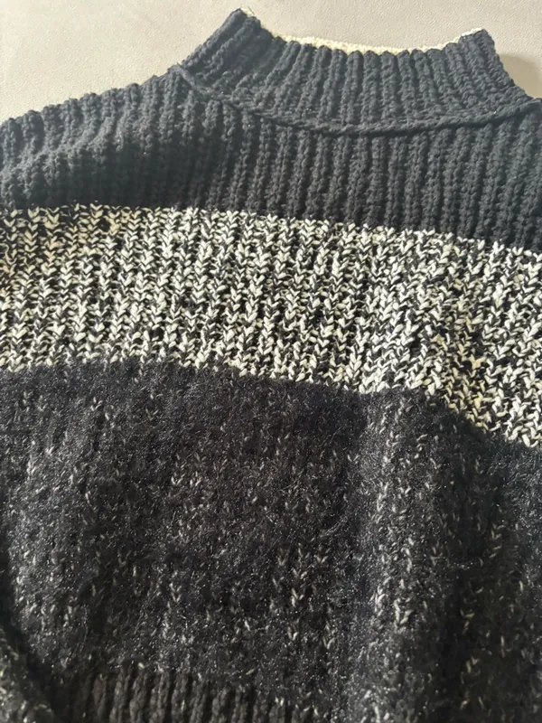 Free People Black & White Textured Turtleneck Sweater - Image 5