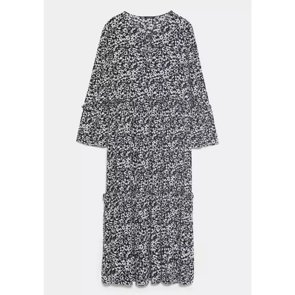 Zara white black midi ruffle floral dresss size medium boho‎ relaxed fit flowy - Image 3