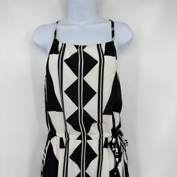 Express Asymmetric Geometric Maxi Dress Sz XS Resort Art Deco Monochrome Hanky - Image 3