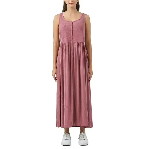Frye Womens Button Front Maxi Dress Mauve Pink Sleeveless Gauze Pocket Small‎ - Image 2
