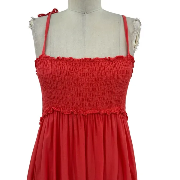 Tuckernuck Pomander Place Shallon‎ Tie Strap Smocked Maxi Dress Coral Size Large - Image 2