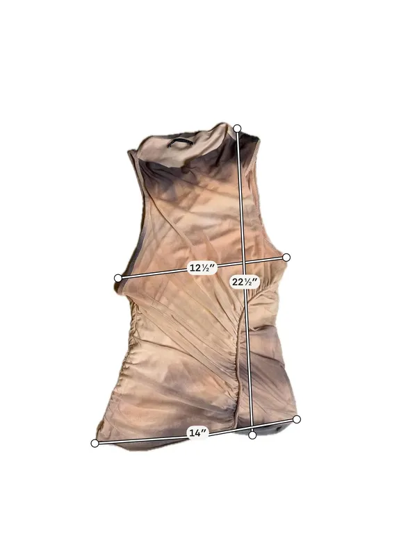 ZARA Sheer Ruched Sleeveless Tank Top Beige Mesh - Image 7