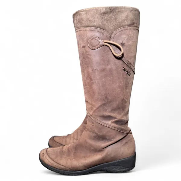 Teva Cove Women’s 7.5 Brown Tall Leather Zip Waterproof Boots Riding Style - Image 2