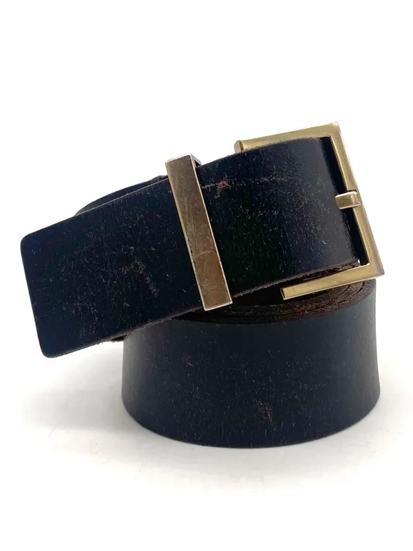 AllSaints Women’s Size S Black Genuine Leather Wide Waist Belt Gold Buckle - Image 2