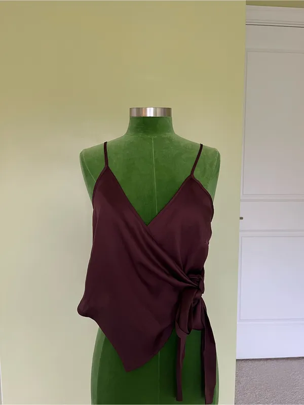 ASOS Design Brown Satin Wrap Top - Image 2