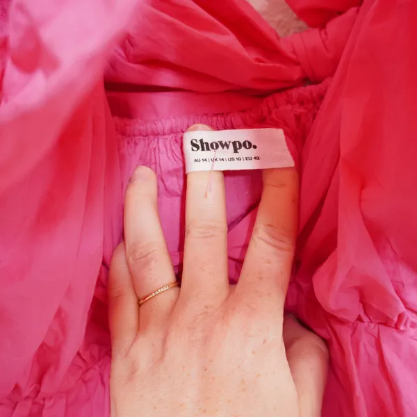 Showpo‎ Mini Dress US 10 Hot Pink Ruffle Sleeve V-Neck Tie Back Cotton Party Fun - Image 5