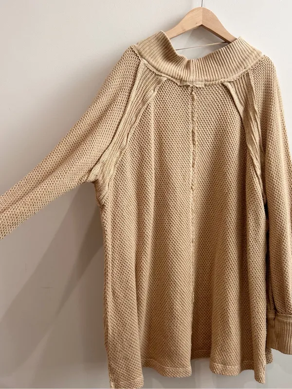 Free People We The Free She's A Keeper Thermal Knit Tunic Top Winter Wheat M - Image 4