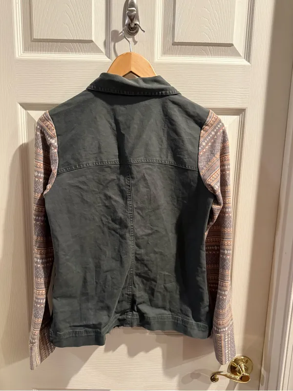Columbia Safe Green Denim Knit Utility Jacket with Southwestern Aztec print - Image 7