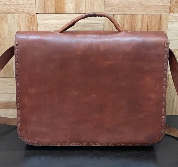 Vintage Handmade Brown Leather Brooklyn Style Briefcase Messenger Satchel Bag - Image 4