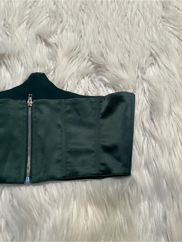 Heiress Beverly Hills Women's Size Small Waist Corset Top Dark Green Zip Back - Image 6