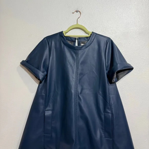 Maeve Emmy Navy Faux Leather A Line Mini Swing Dress XS NWT - Image 3