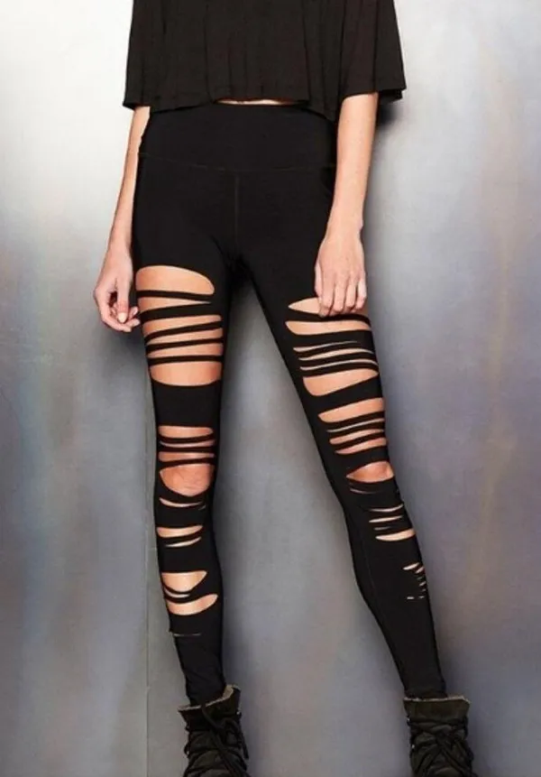 Alo High-Waist Extreme Ripped Warrior Leggings Black Edgy Hi-Rise Destroyed Pant - Image 3