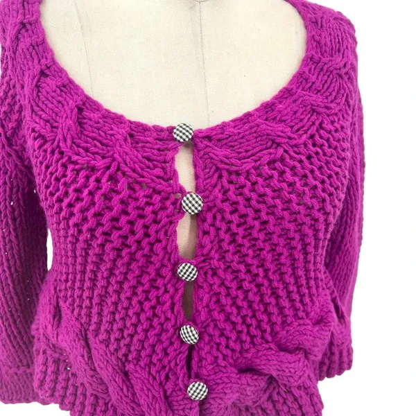 Free People Purple Taf Cable‎ Knit Cardigan Sweater Size XS - Image 3