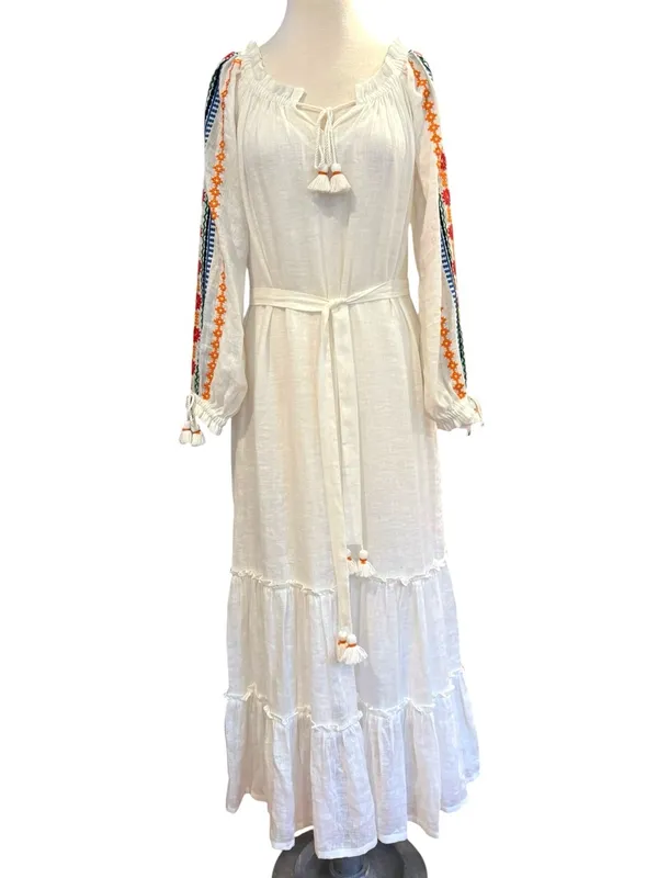 Tory Burch Embroidered Peasant Maxi Dress Cover-up On or Off Shoulder Small - Image 2