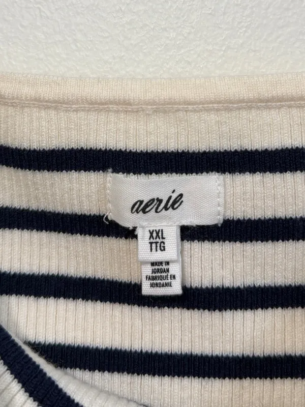 Aerie Knit Crochet Tank Top Size XXL Stripe Navy White Summer Beach Boho - Image 3