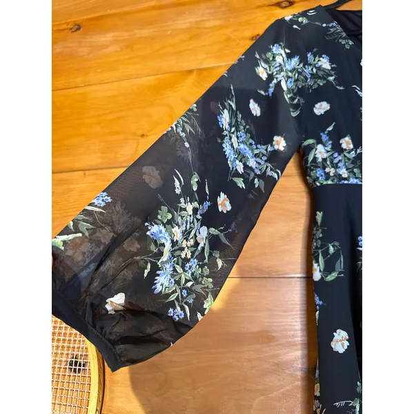 NWT Lulus Always Your Black Floral Print Long Sleeve Skater Dress Cruise Size M - Image 5