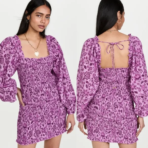 Free People Smock It To Me Mini Dress L Azalea Combo - Image 8