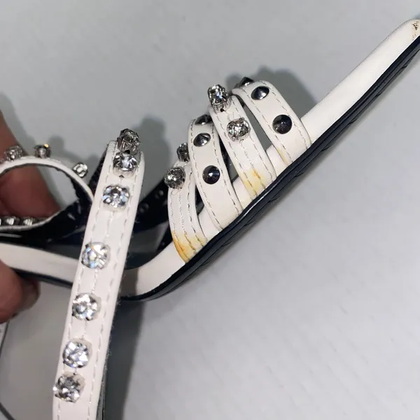 Zara White Leather Studded Embellished Rhinestone Heeled Sandals Women's 41 11 - Image 10