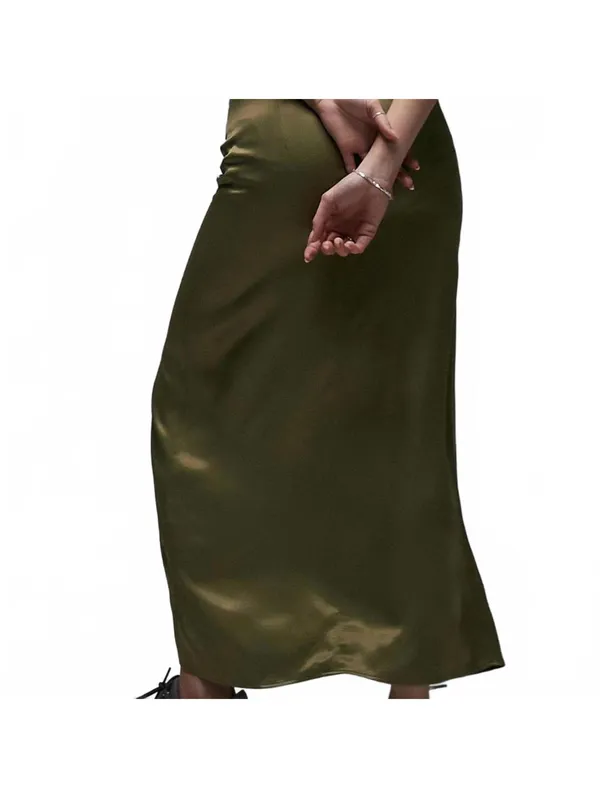 Topshop Ruched Front Vent Satin Maxi Skirt Sarong Skirt NWT Green Size 2 - Image 2