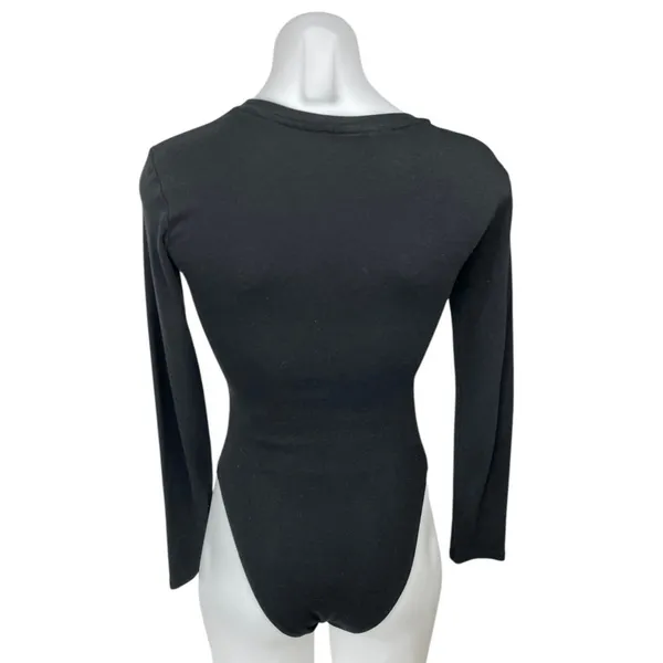 Zara Women's Black Long Sleeve Crew Neck Stretch T Shirt Bodysuit Top Size M - Image 2