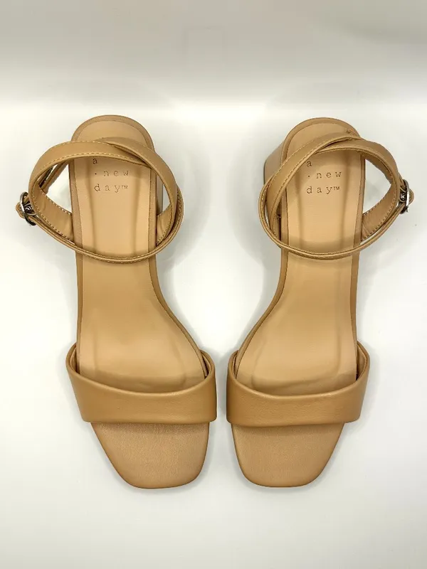 A New Day Shannon Tan Nude Flare Block Heel Sandals Ankle Strap Memory Foam 6.5W - Image 3