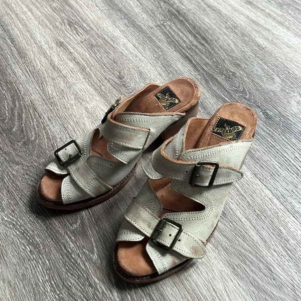 FREEBIRD by Steven Women’s Leather Strap Block Heel Sandals Distressed Sandal 8 - Image 2