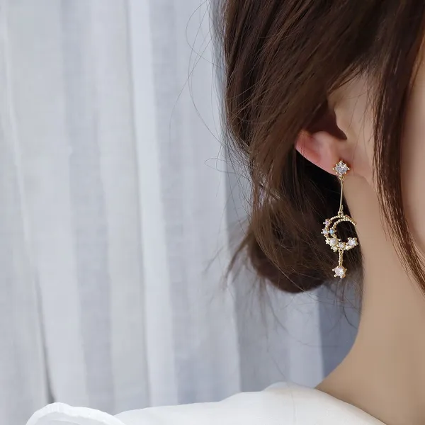 Elegant CZ Moon Dangle Drop Earrings for Women - Image 5