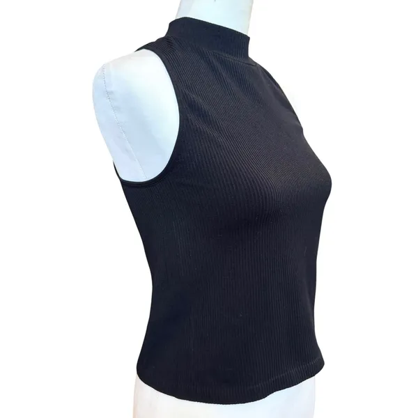 Gypsy & Jade Ribbed Mock Neck Top Size L/XL Black Cropped Sleeveless Fitted - Image 3