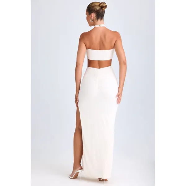 Oh Polly Kalyani White Cut Out Ruched Halter Maxi Dress NWT Size XS‎ - Image 2