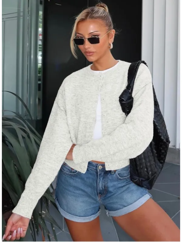 NEW White Cardigan Sweaters Lightweight Crop Knit Y2k S - Image 5