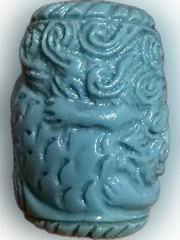 Carved Sun Face/Mermaid Turquoise Color Resin Beads - set of 2 - Image 3