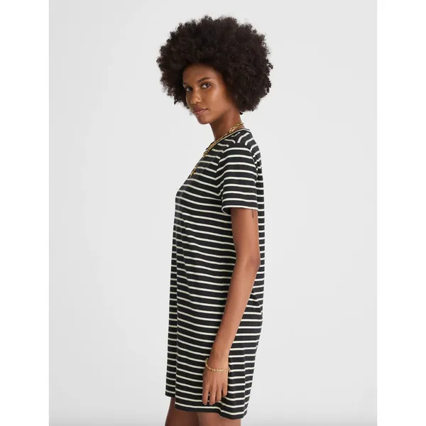Madewell Mini Tee Dress Dark Navy Crewneck Striped Cotton Relaxed Large NWT - Image 3
