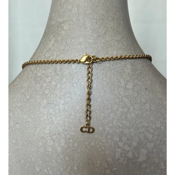 Vintage Christian Dior DIOR Letter Charm Necklace Gold Tone CD Logo Adjustable - Image 13