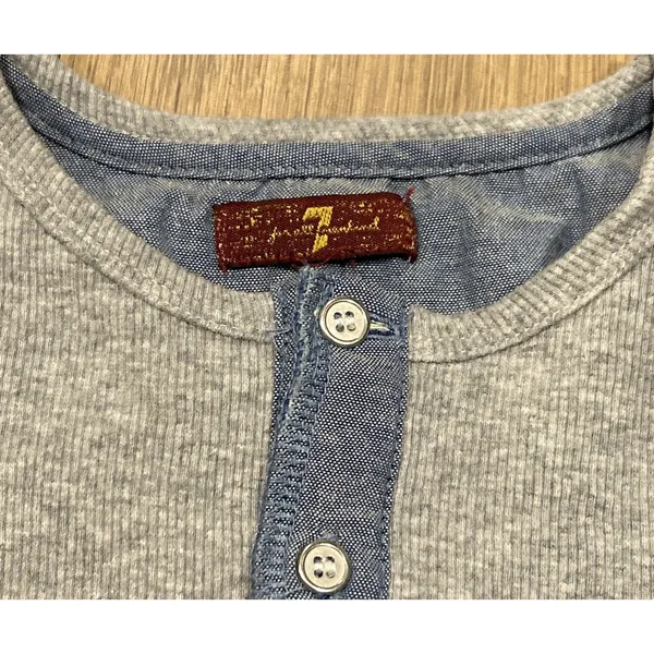 7 For All Mankind Gray Waffle Knit Henley Long Sleeve Shirt Sz S indie grunge - Image 5