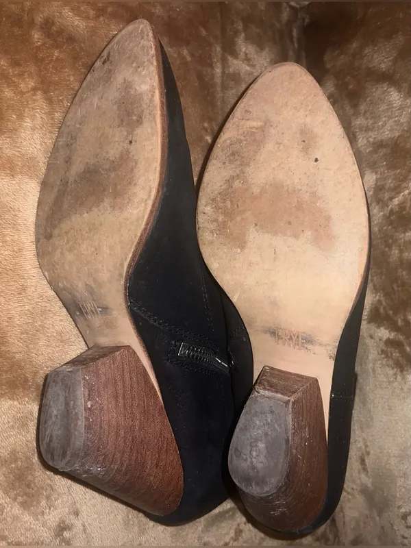 Frye Reina Ankle Boot Women 7.5 Black Leather Heels Pointed Toe Western Side Zip - Image 7