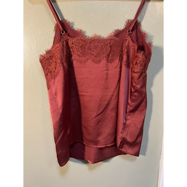 Abercrombie & Fitch Womens Sz Small Satin Lace Trim Cami Dusty Rose Pink Buttons - Image 7