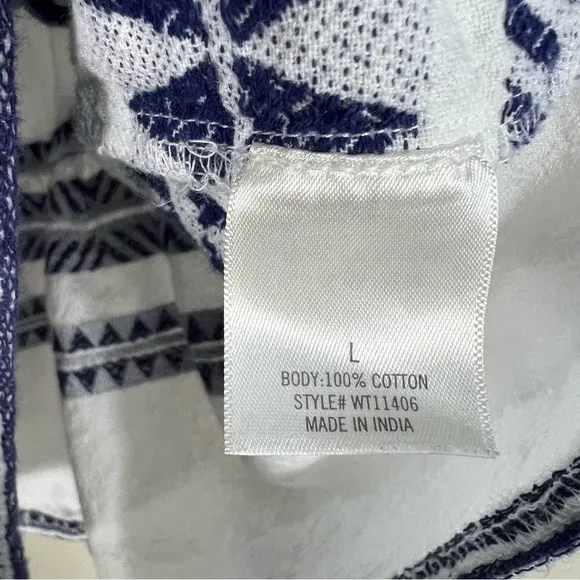 Mi Ami White Blue 100% Cotton Textured 3/4 Sleeve Tiered Mini Dress - Image 7
