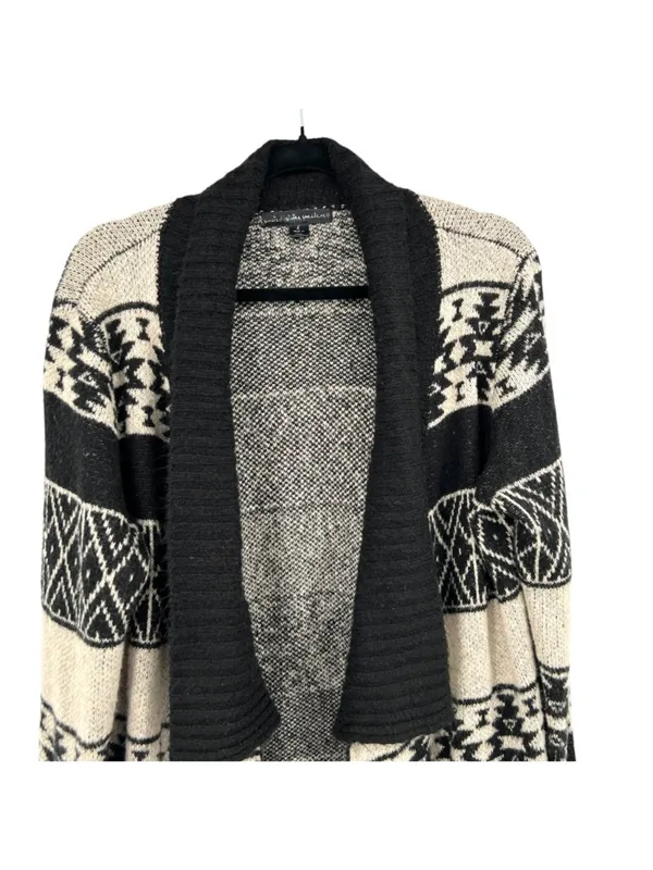 United States Sweaters Black Beige Open Cardigan Large Fringe Hem Aztec Boho - Image 2