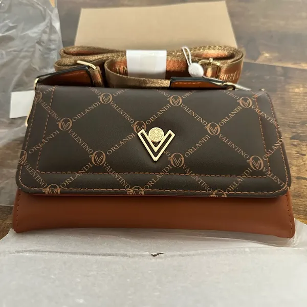 NWT Valentino Orlandi Printed Crossbody - Gorgeous! $159 Brown/gold - Image 3