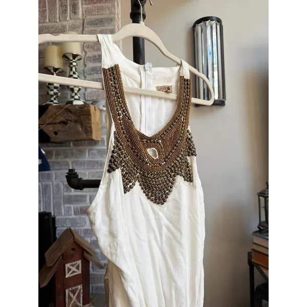 Wayan Wide Leg Jumpsuit‎ in Ivory boho-style beaded women's L - Image 2